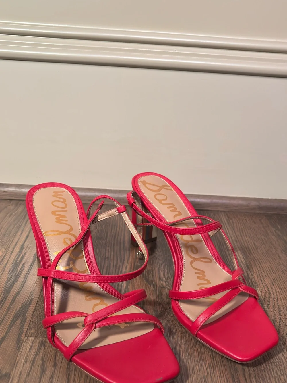 Sam Edelman Bright Red Strappy Square-Toe Heels